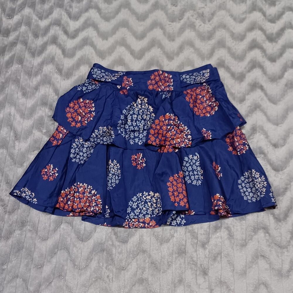 Odille Anthropologie Womens Size 4 Purple Floral 100% Silk Layered Skirt